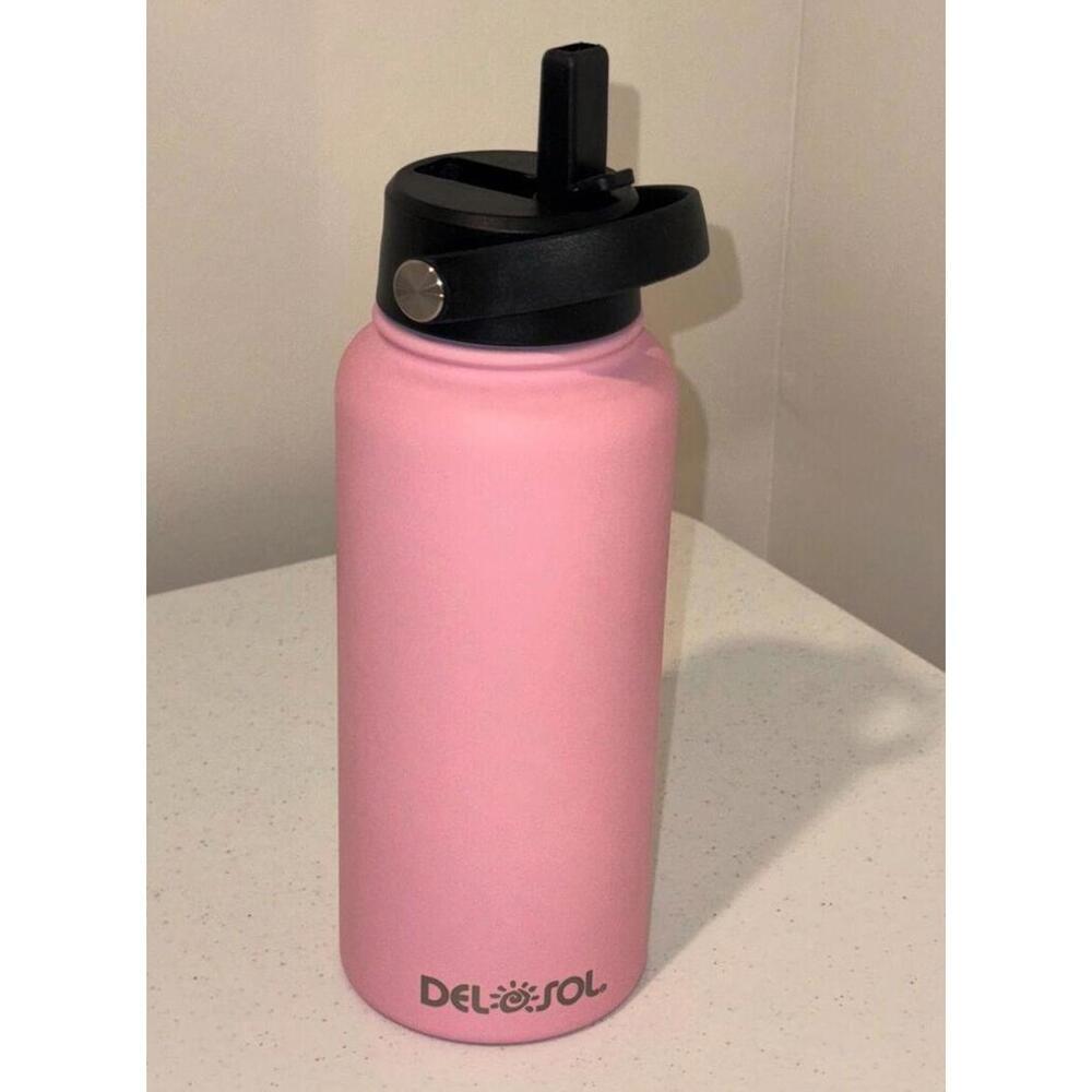 Del Sol Pink Insulated Stainless Steel Water Bottle w/ lid